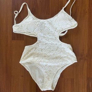 White crochet high waisted one piece